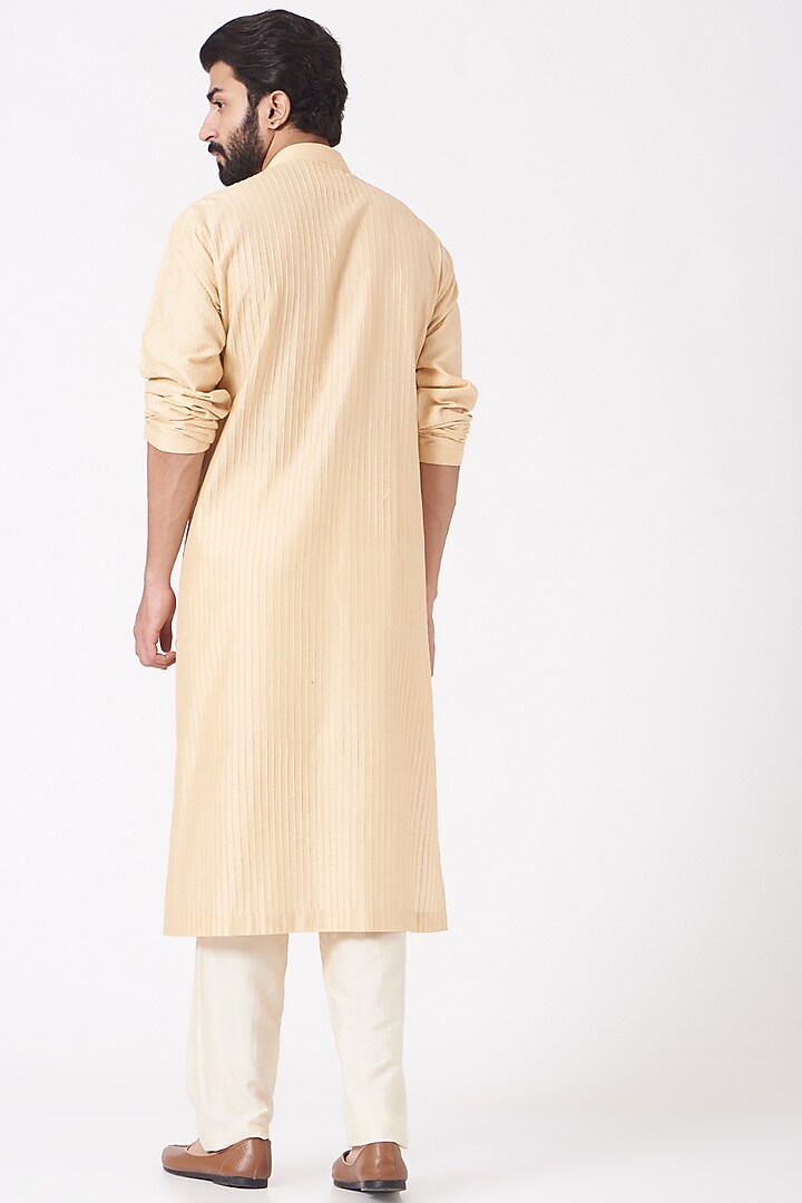 Beige Cotton Silk Kurta Set by Mehraab Men at Pernia's Pop Up Shop