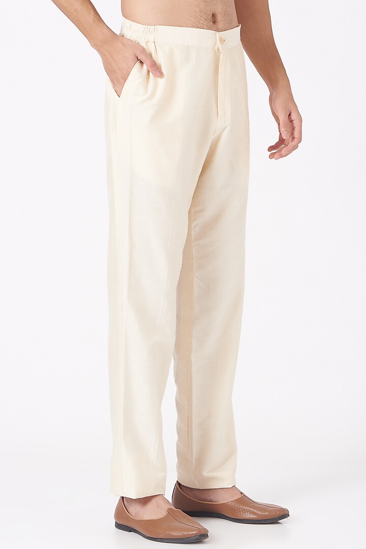 Beige Cotton Silk Kurta Set by Mehraab Men at Pernia's Pop Up Shop