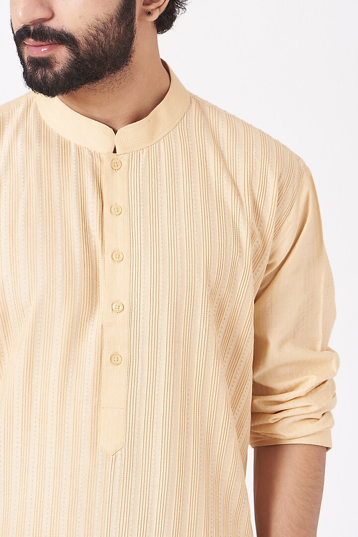 Beige Cotton Silk Kurta Set by Mehraab Men at Pernia's Pop Up Shop