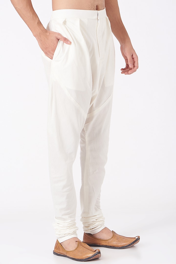 Off White Burfi Pintucked Kurta Set                 by Mehraab Men at Pernia's Pop Up Shop