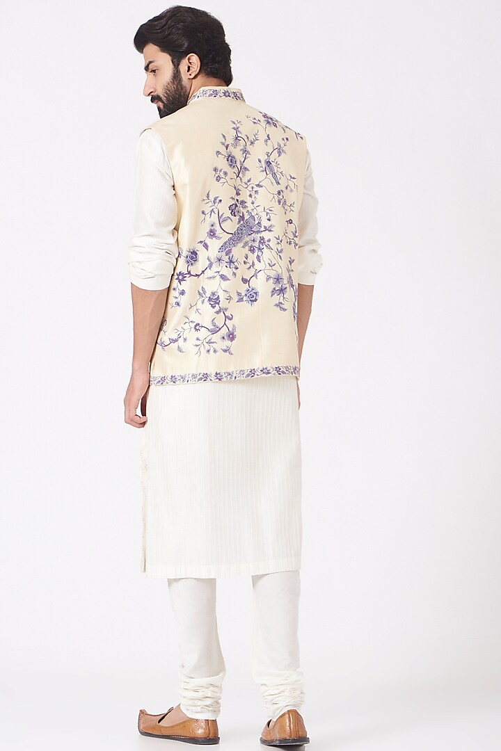 Ivory Silk Bundi Jacket by Mehraab Men at Pernia's Pop Up Shop