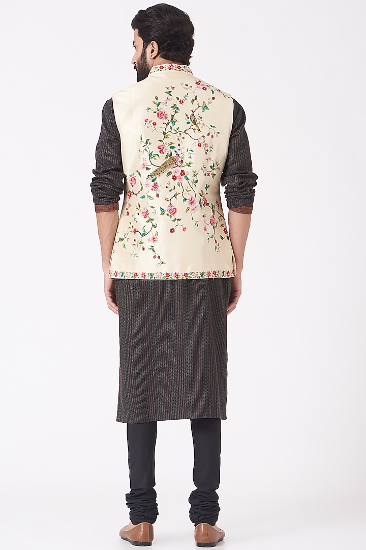 Ivory Silk Blend Bundi Jacket by Mehraab Men at Pernia's Pop Up Shop
