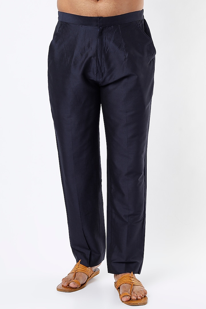 Navy Blue Cotton Silk Kurta Set  by Mehraab Men at Pernia's Pop Up Shop