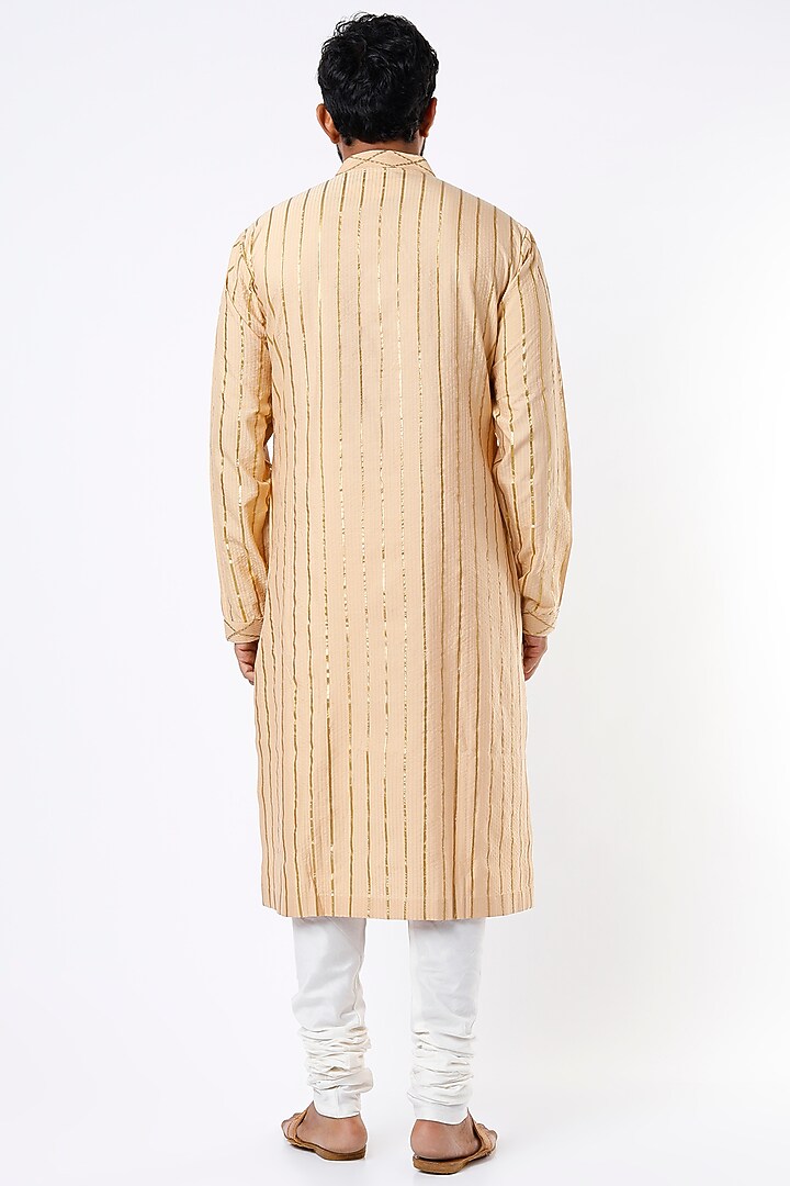 Dark Beige Kurta Set With Gota Work by Mehraab Men at Pernia's Pop Up Shop