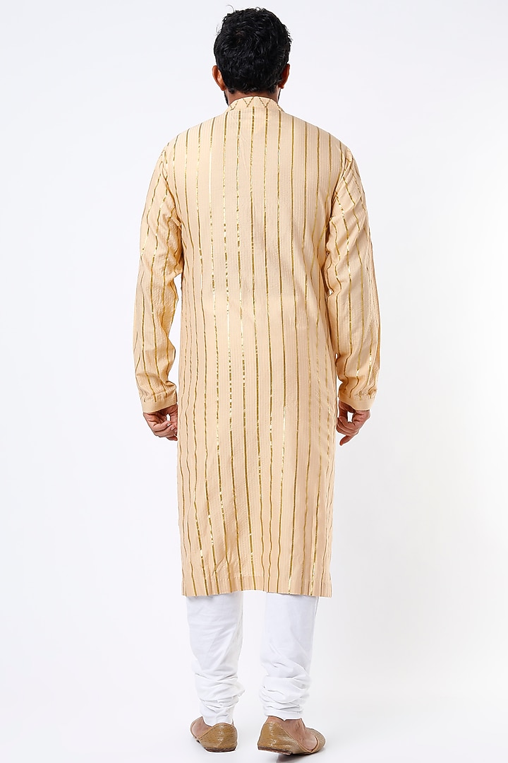 Light Beige Cotton Silk Kurta Set by Mehraab Men at Pernia's Pop Up Shop