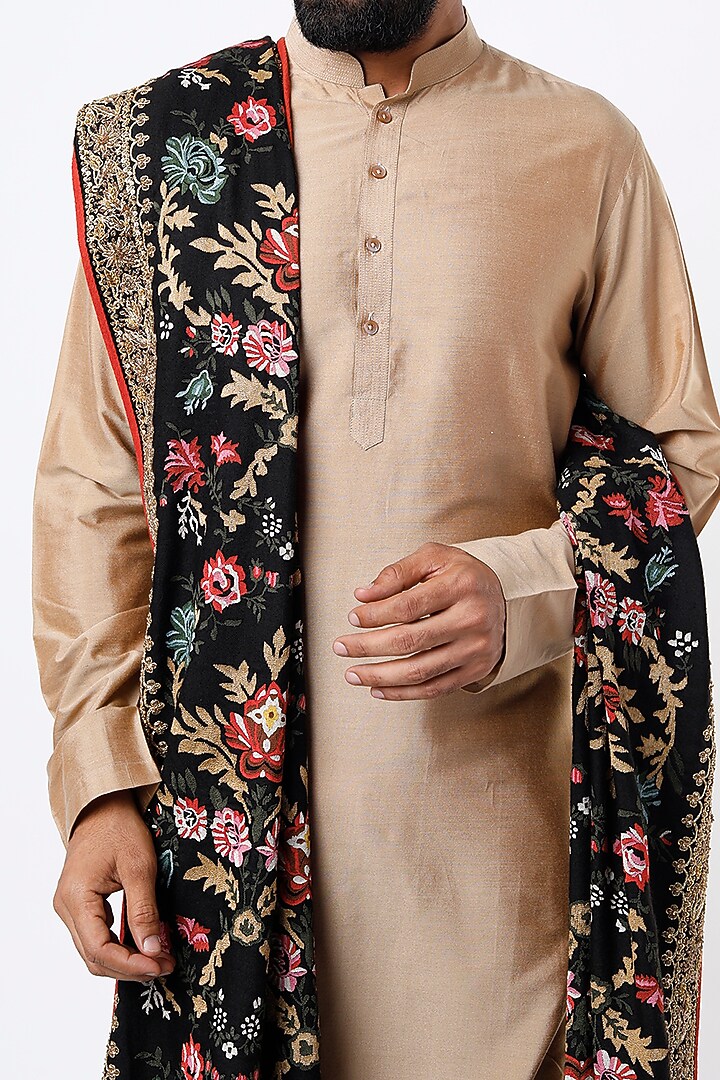 Black Pashmina Zardosi Shawl by Mehraab Men at Pernia's Pop Up Shop