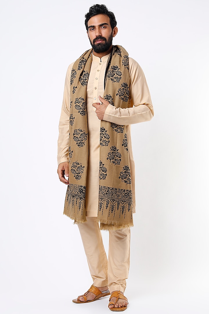 Black Pashmina Shawl by Mehraab Men