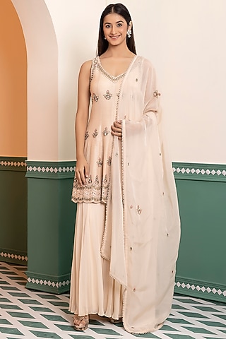 Rose Gold Georgette Sharara Set by MEHRAB