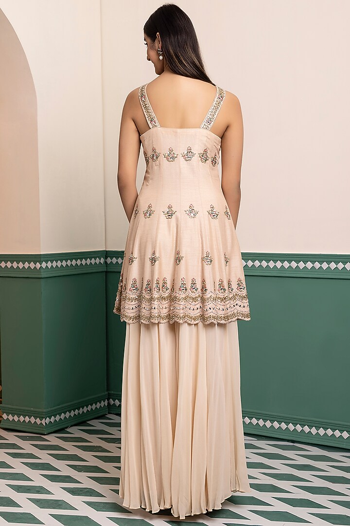 Rose Gold Georgette Wedding Sharara Set by MEHRAB at Pernia's Pop Up Shop