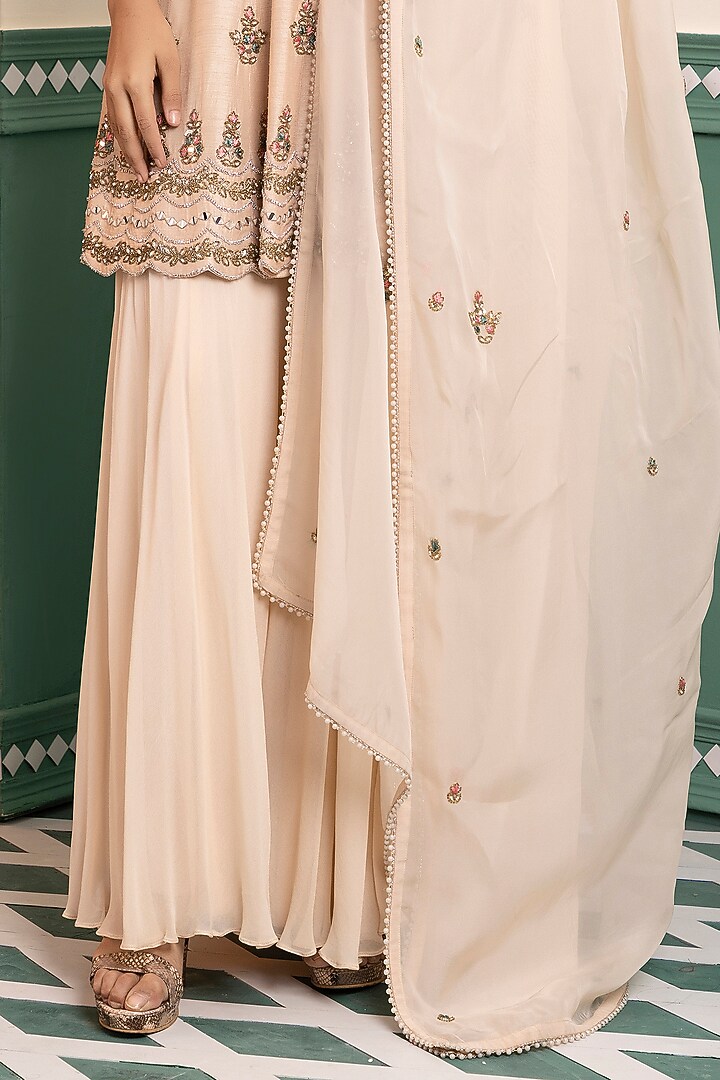 Rose Gold Georgette Wedding Sharara Set by MEHRAB at Pernia's Pop Up Shop