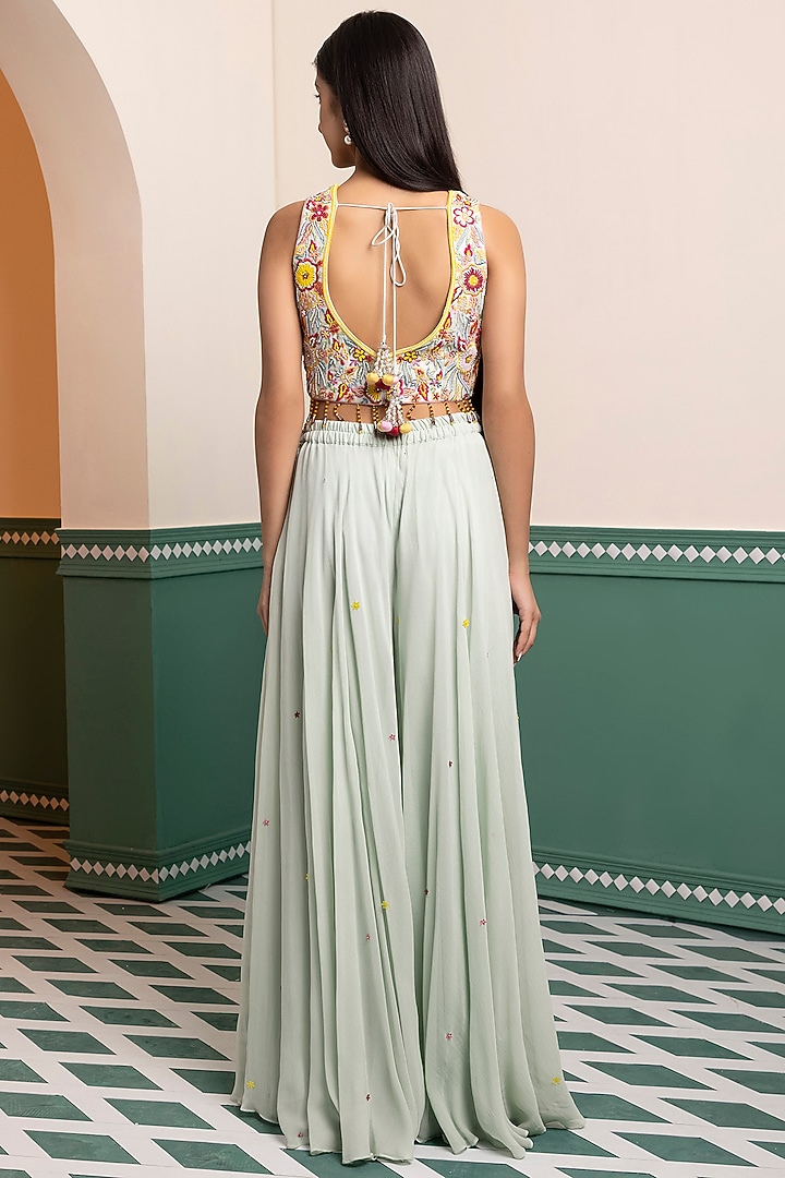 Aqua Blue Georgette Wedding Sharara Set by MEHRAB at Pernia's Pop Up Shop