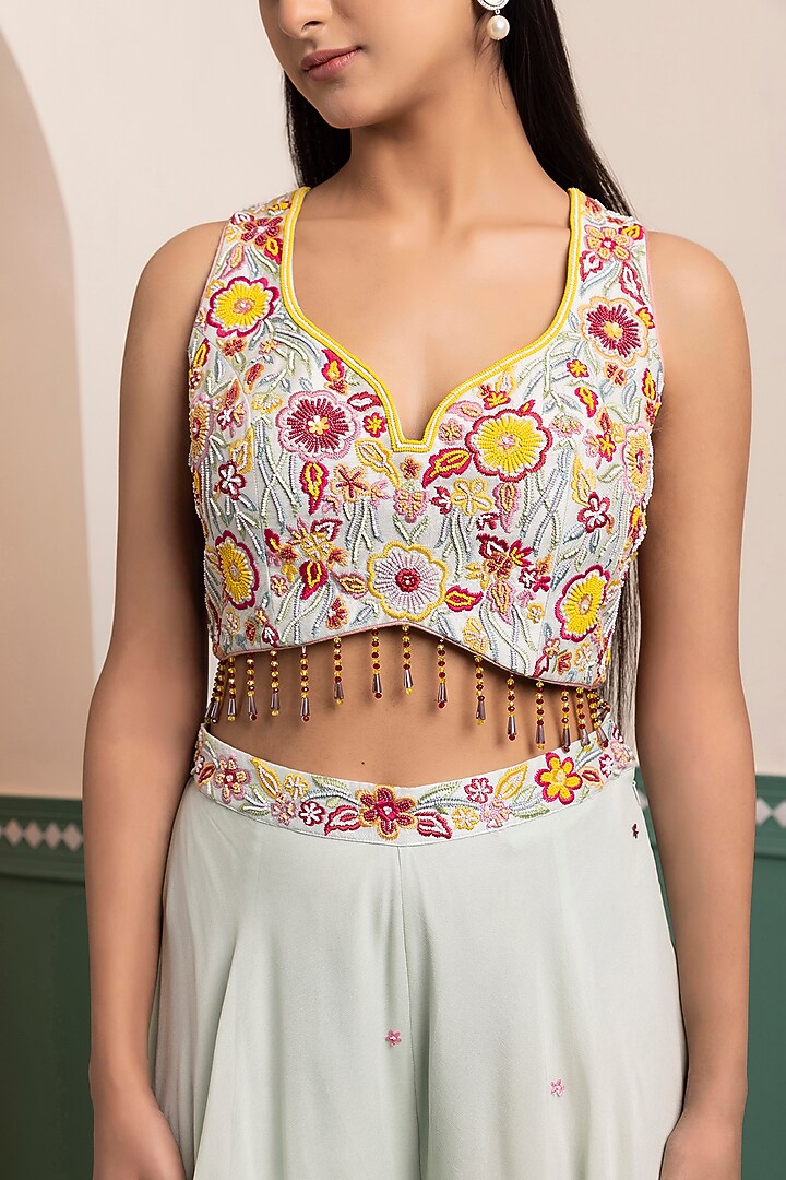 Aqua Blue Georgette Wedding Sharara Set by MEHRAB at Pernia's Pop Up Shop