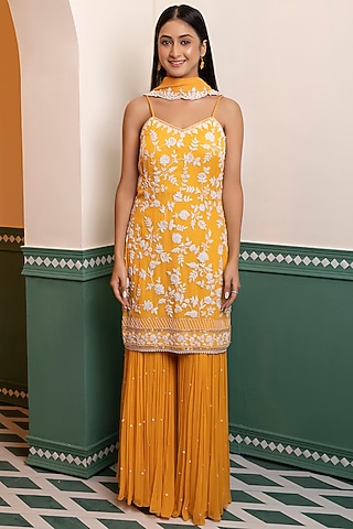 Orange Georgette Sharara Set by MEHRAB