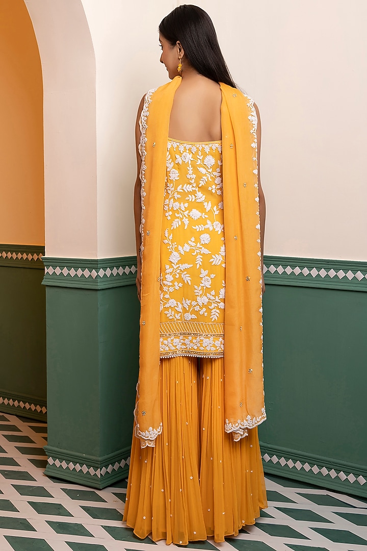 Orange Georgette Wedding Sharara Set by MEHRAB at Pernia's Pop Up Shop