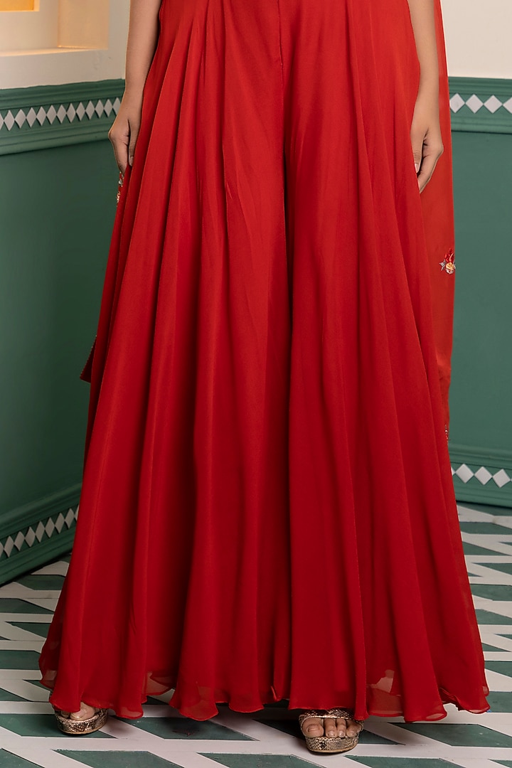 Red Dupion Silk Wedding Sharara Set by MEHRAB at Pernia's Pop Up Shop