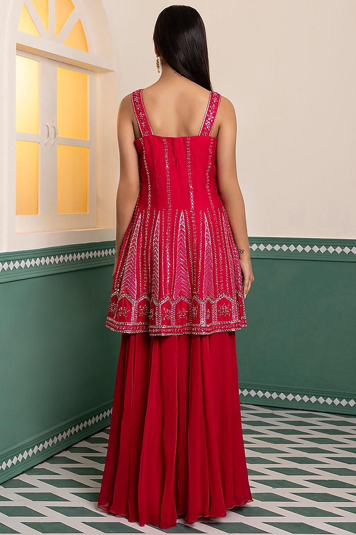 Fuchsia Pink Georgette Wedding Sharara Set by MEHRAB at Pernia's Pop Up Shop