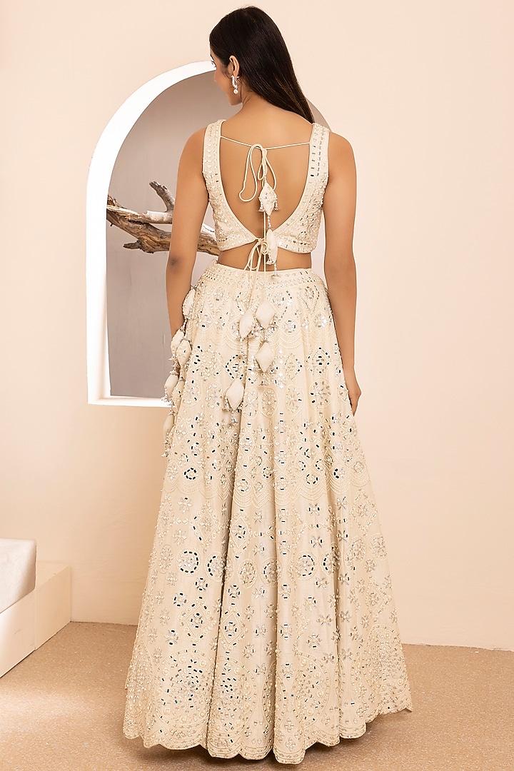 Off-White Dupion Silk Embroidered Wedding Lehenga Set by MEHRAB at Pernia's Pop Up Shop