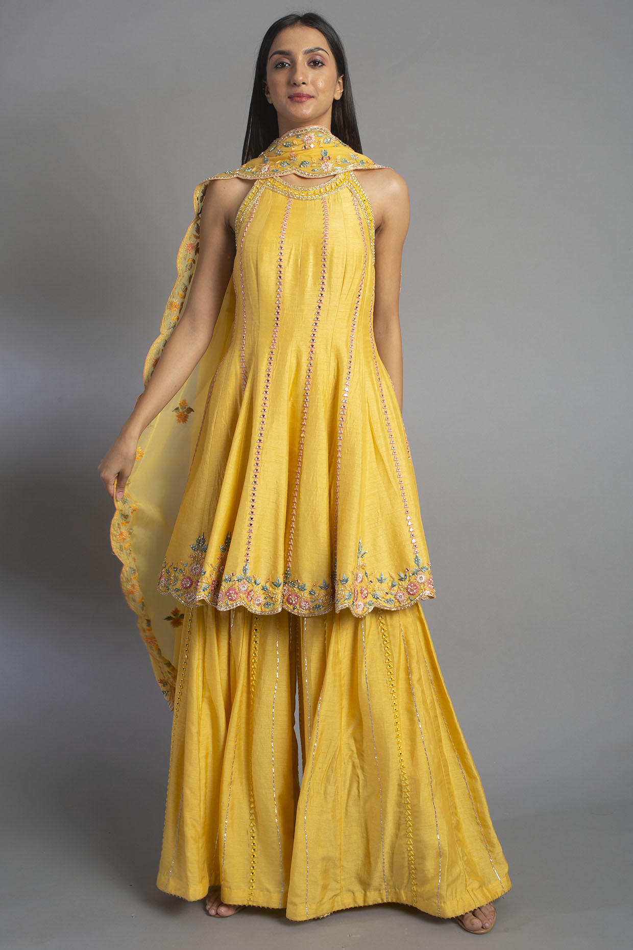 Mustard Dupion Gharara Set by MEHRAB