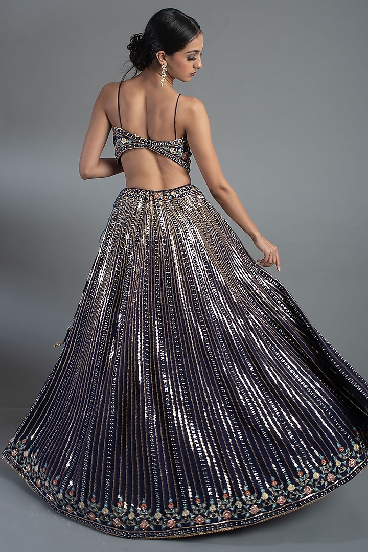 Midnight Blue Embroidered Wedding Lehenga Set by MEHRAB at Pernia's Pop Up Shop