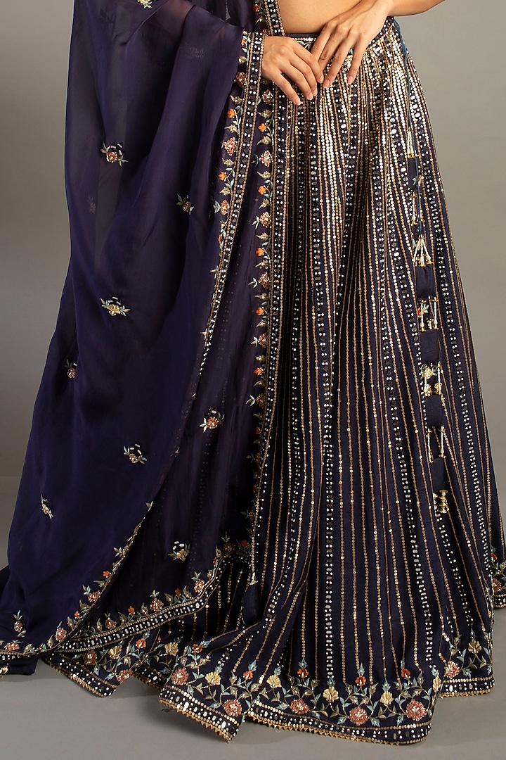 Midnight Blue Embroidered Wedding Lehenga Set by MEHRAB at Pernia's Pop Up Shop