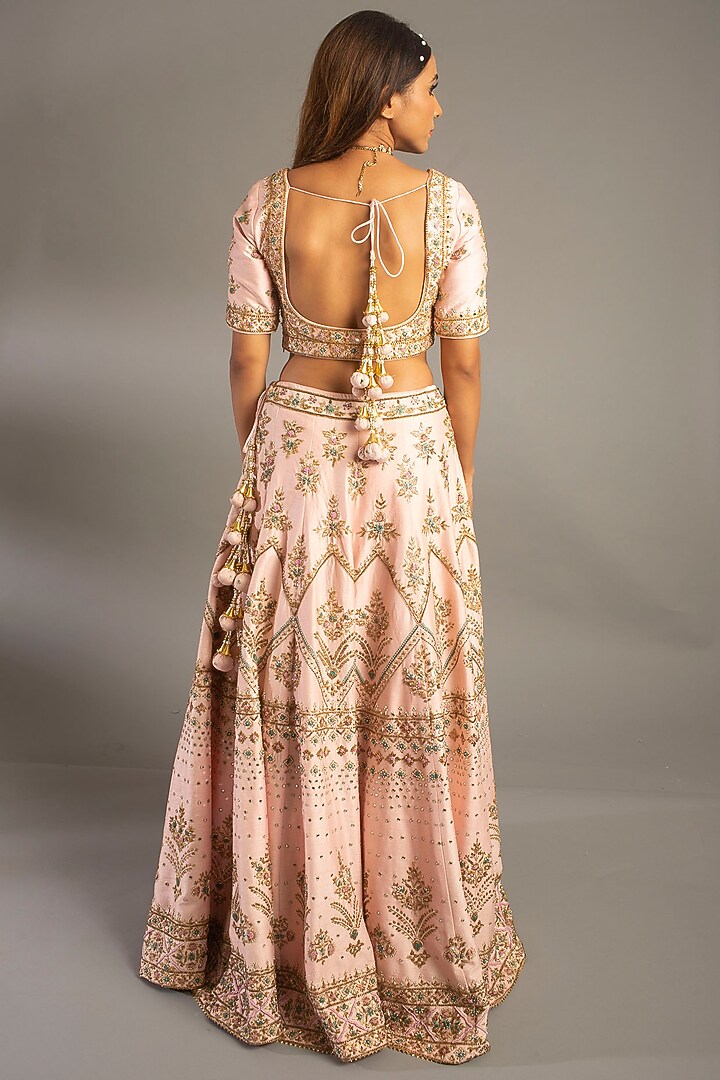 Pink Dupion Embroidered Bridal Lehenga Set by MEHRAB at Pernia's Pop Up Shop