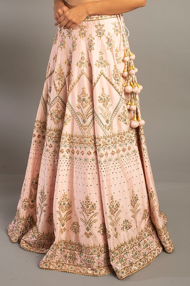 Pink Dupion Embroidered Bridal Lehenga Set by MEHRAB at Pernia's Pop Up Shop