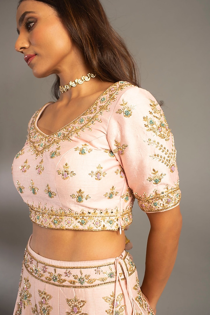 Pink Dupion Embroidered Bridal Lehenga Set by MEHRAB at Pernia's Pop Up Shop