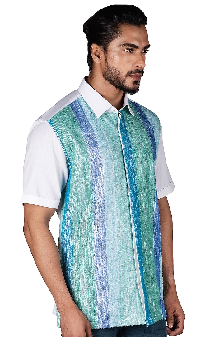 Off-White Khadi Embroidered Party Wear Shirt by Medhavini Khaitan at Pernia's Pop Up Shop