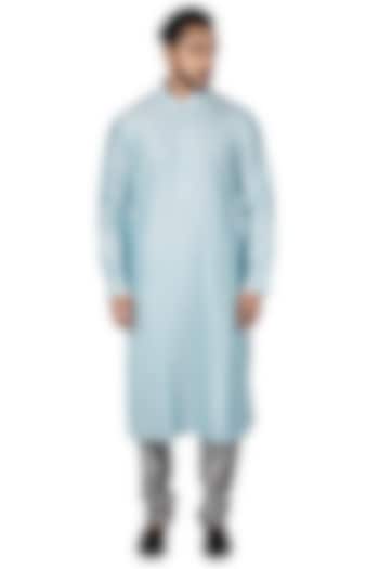 Sky Blue Katan Silk Embroidered Kurta Set by Medhavini Khaitan at Pernia's Pop Up Shop