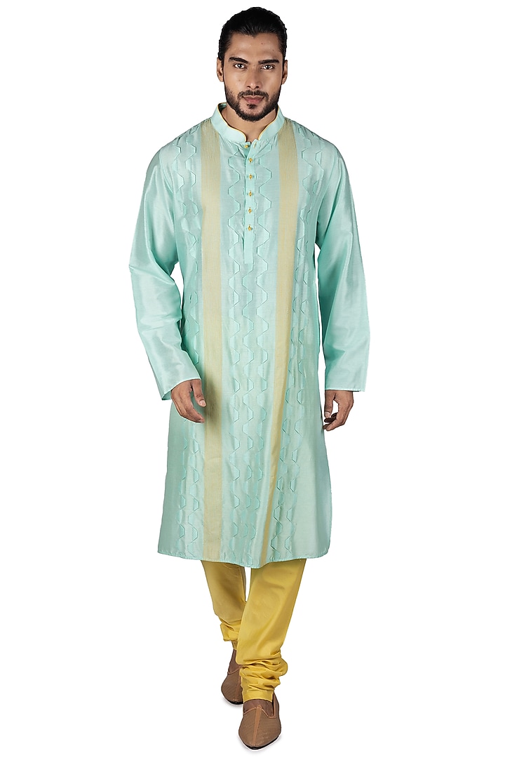 Mint Katan Silk Kurta Set by Medhavini Khaitan at Pernia's Pop Up Shop