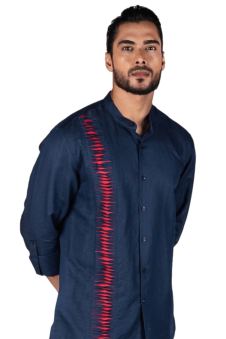 Midnight Blue Linen Shirt by Medhavini Khaitan