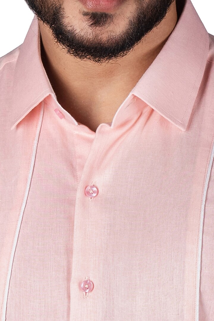 Pink Linen Party Wear Shirt by Medhavini Khaitan at Pernia's Pop Up Shop