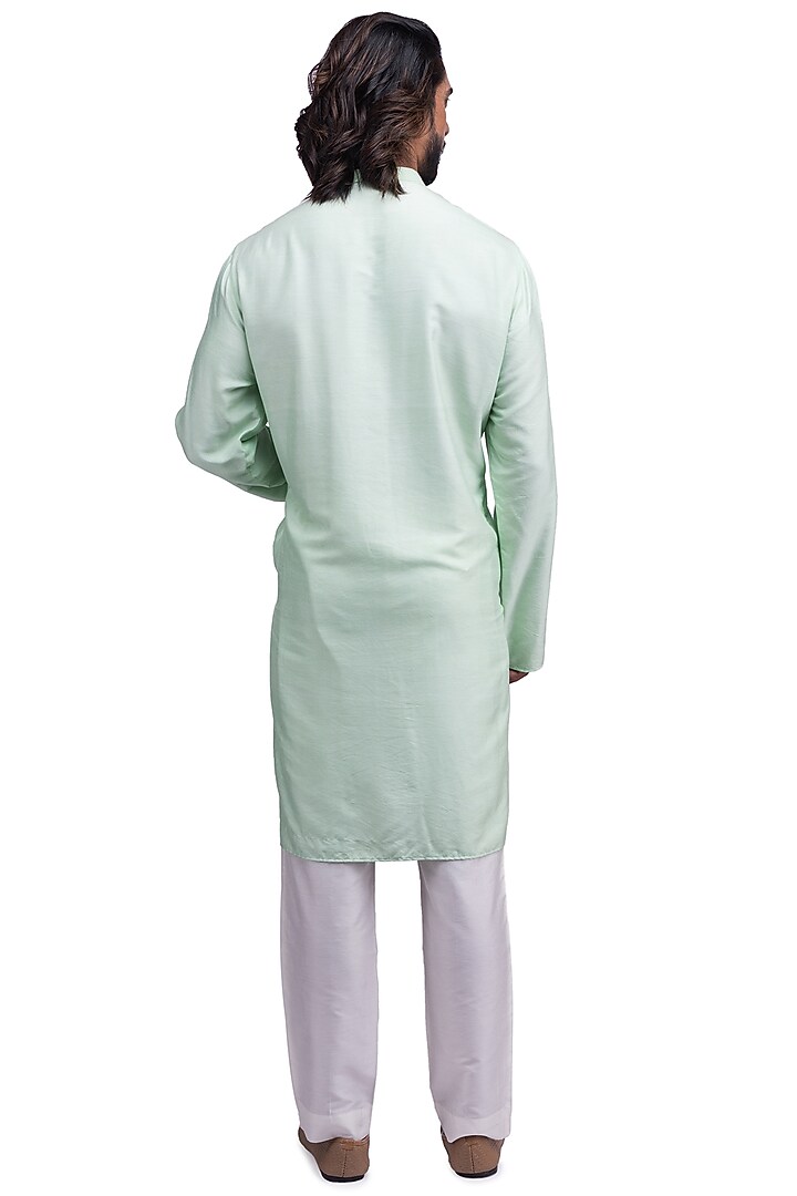 Mint Katan Silk Embroidered Kurta Set by Medhavini Khaitan at Pernia's Pop Up Shop