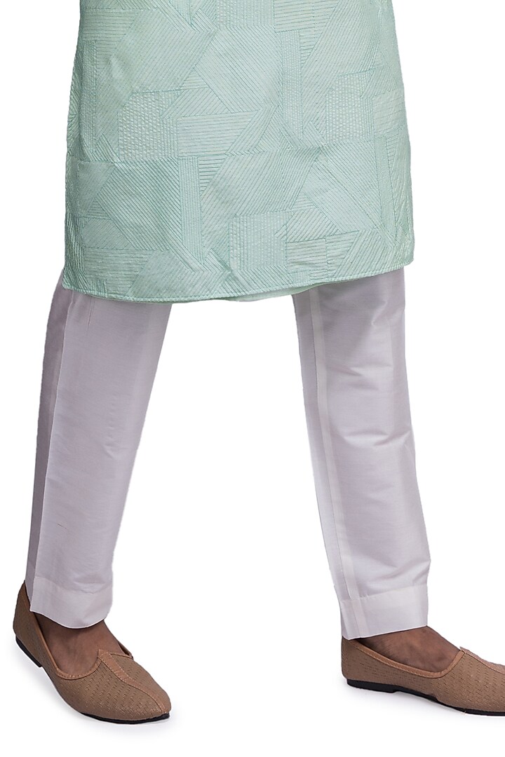 Mint Katan Silk Embroidered Kurta Set by Medhavini Khaitan at Pernia's Pop Up Shop