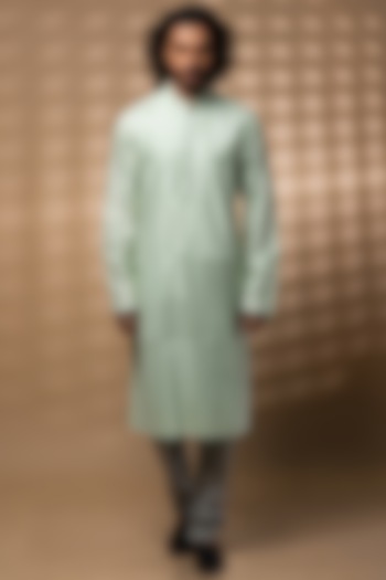 Mint Katan Silk Kurta Set by Medhavini Khaitan at Pernia's Pop Up Shop