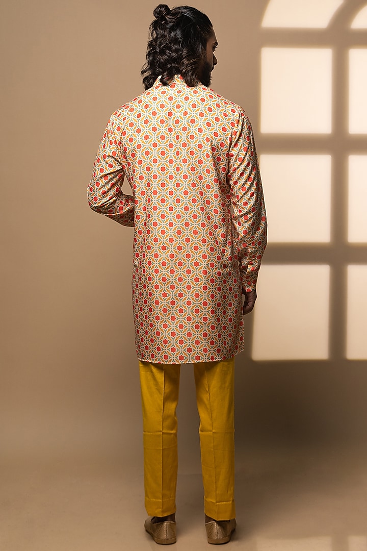 Orange Muslin Printed Kurta Set by Medhavini Khaitan at Pernia's Pop Up Shop