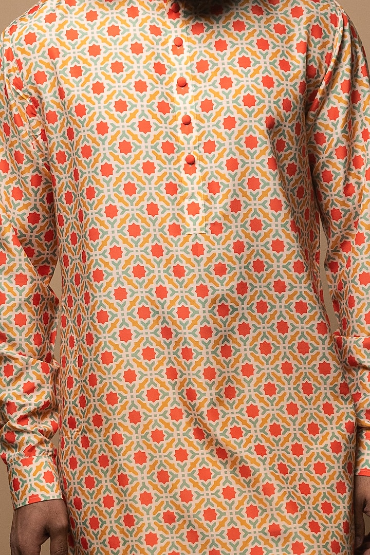 Orange Muslin Printed Kurta Set by Medhavini Khaitan at Pernia's Pop Up Shop