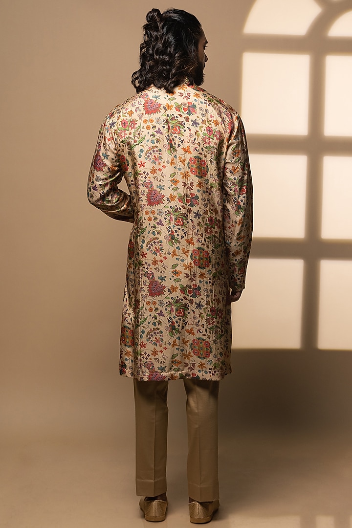 Beige Chanderi Printed Kurta Set by Medhavini Khaitan at Pernia's Pop Up Shop