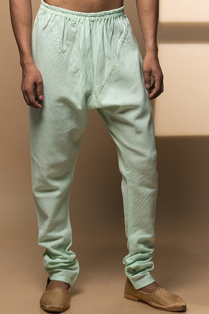 Sky Blue Khadi Asymmetrical Kurta Set by Medhavini Khaitan at Pernia's Pop Up Shop