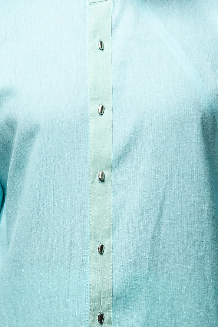 Sky Blue Khadi Asymmetrical Kurta Set by Medhavini Khaitan at Pernia's Pop Up Shop