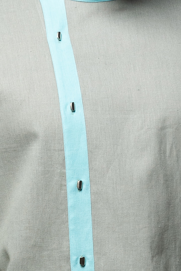 Grey Khadi Asymmetrical Kurta Set by Medhavini Khaitan at Pernia's Pop Up Shop