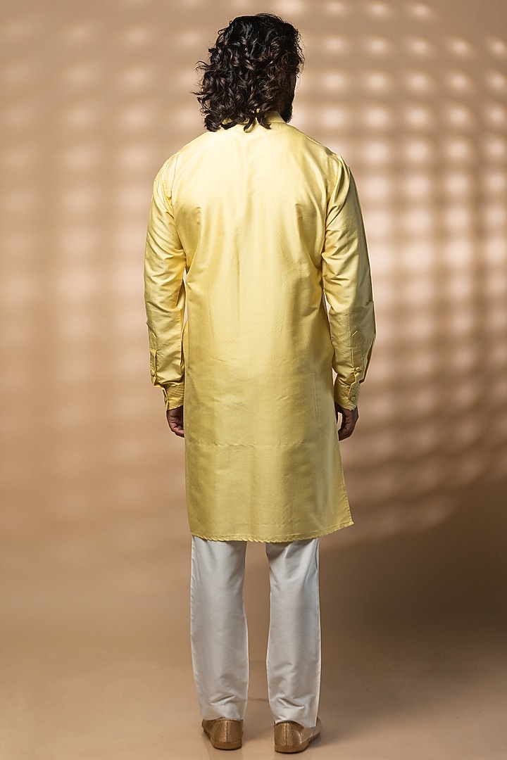 Yellow Katan Silk Kurta Set by Medhavini Khaitan at Pernia's Pop Up Shop
