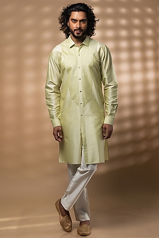 Mint Katan Silk Kurta Set by Medhavini Khaitan