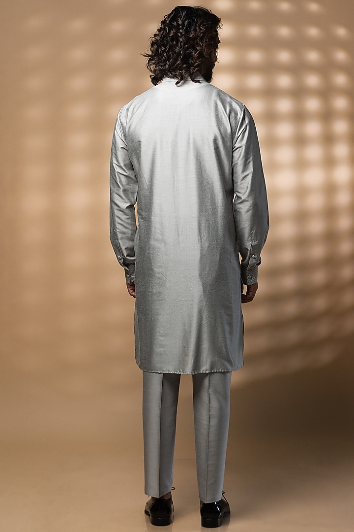 Grey Katan Silk Kurta Set by Medhavini Khaitan at Pernia's Pop Up Shop