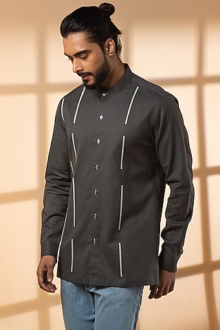 Charcoal Khadi Shirt by Medhavini Khaitan