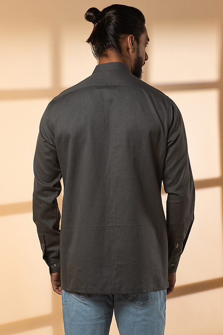 Charcoal Khadi Party Wear Shirt by Medhavini Khaitan at Pernia's Pop Up Shop