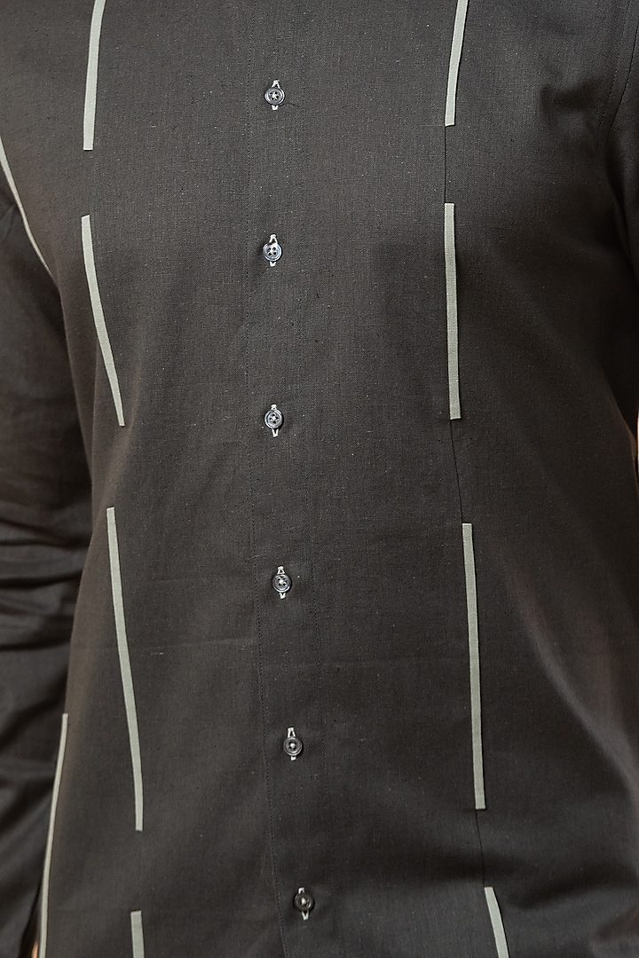 Charcoal Khadi Party Wear Shirt by Medhavini Khaitan at Pernia's Pop Up Shop