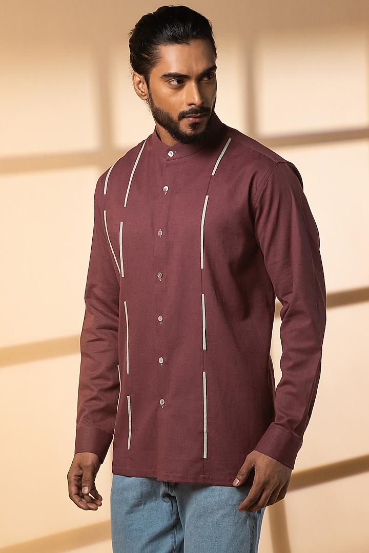 Wine Khadi Party Wear Shirt by Medhavini Khaitan at Pernia's Pop Up Shop