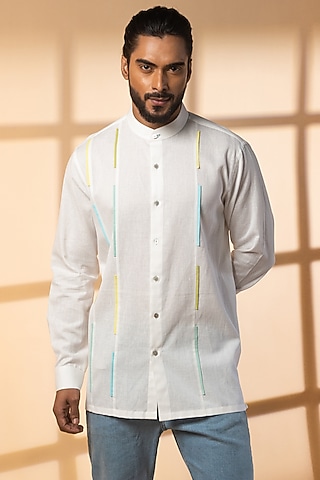 White Khadi Shirt by Medhavini Khaitan