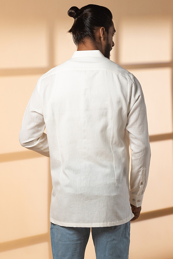 White Khadi Party Wear Shirt by Medhavini Khaitan at Pernia's Pop Up Shop